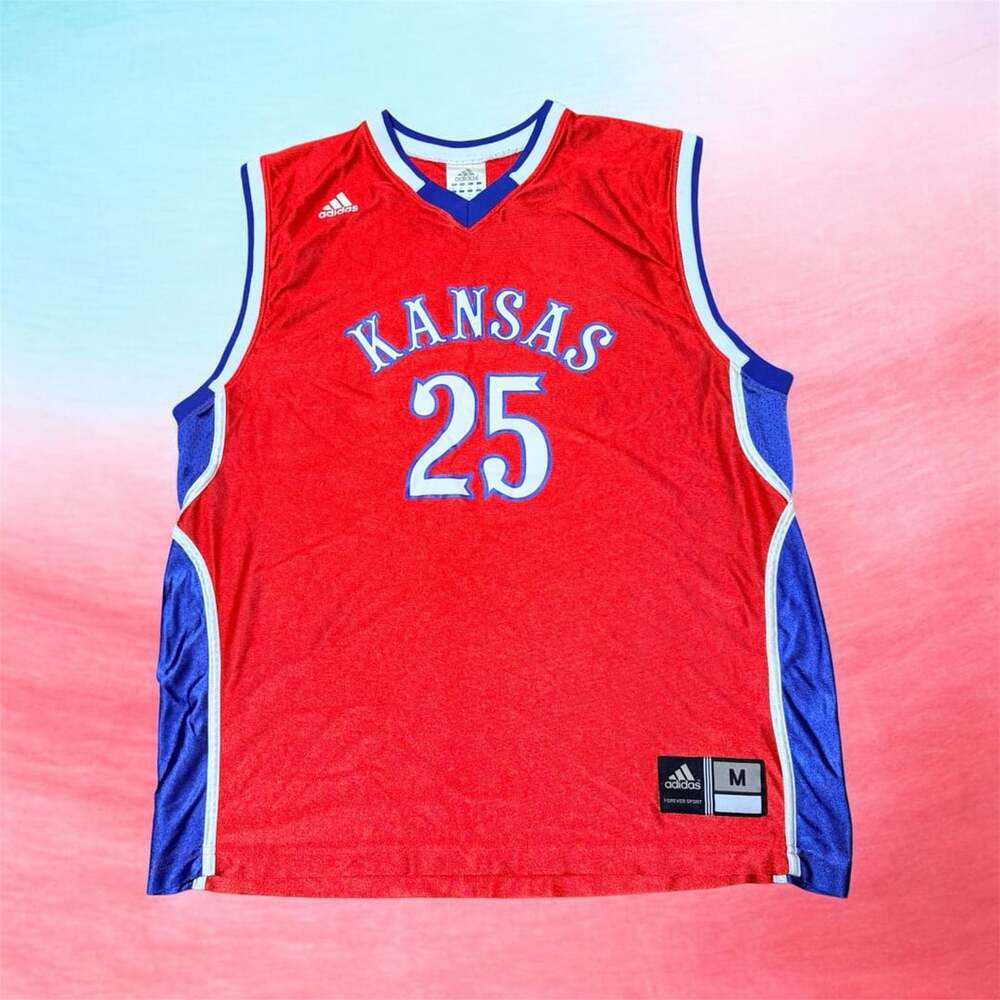 Vintage Adidas Kansas Jayhawks Basketball Jersey Red #25 Size M